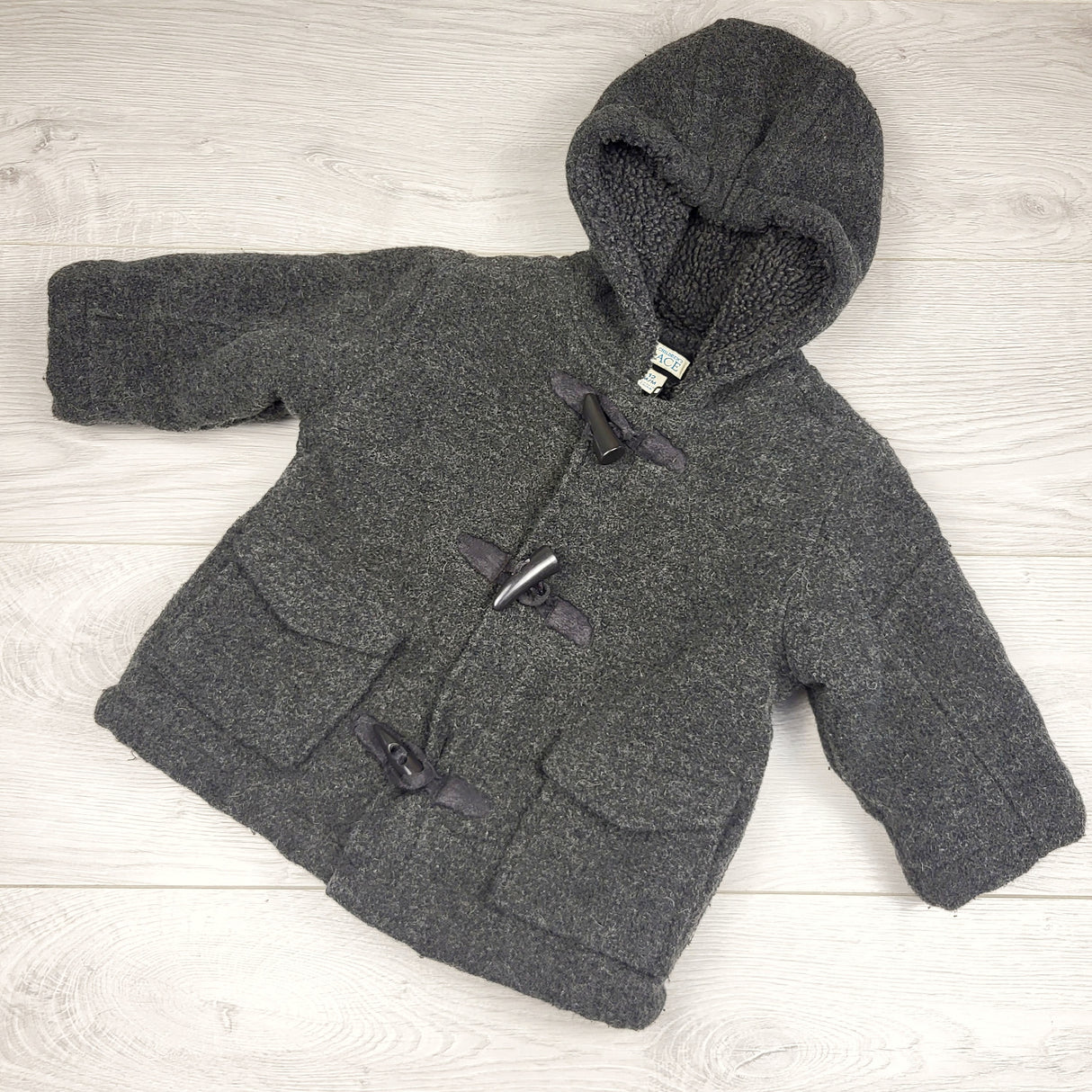 KHAN1 - Children's Place sherpa lined hooded pea coat. Size 12 months