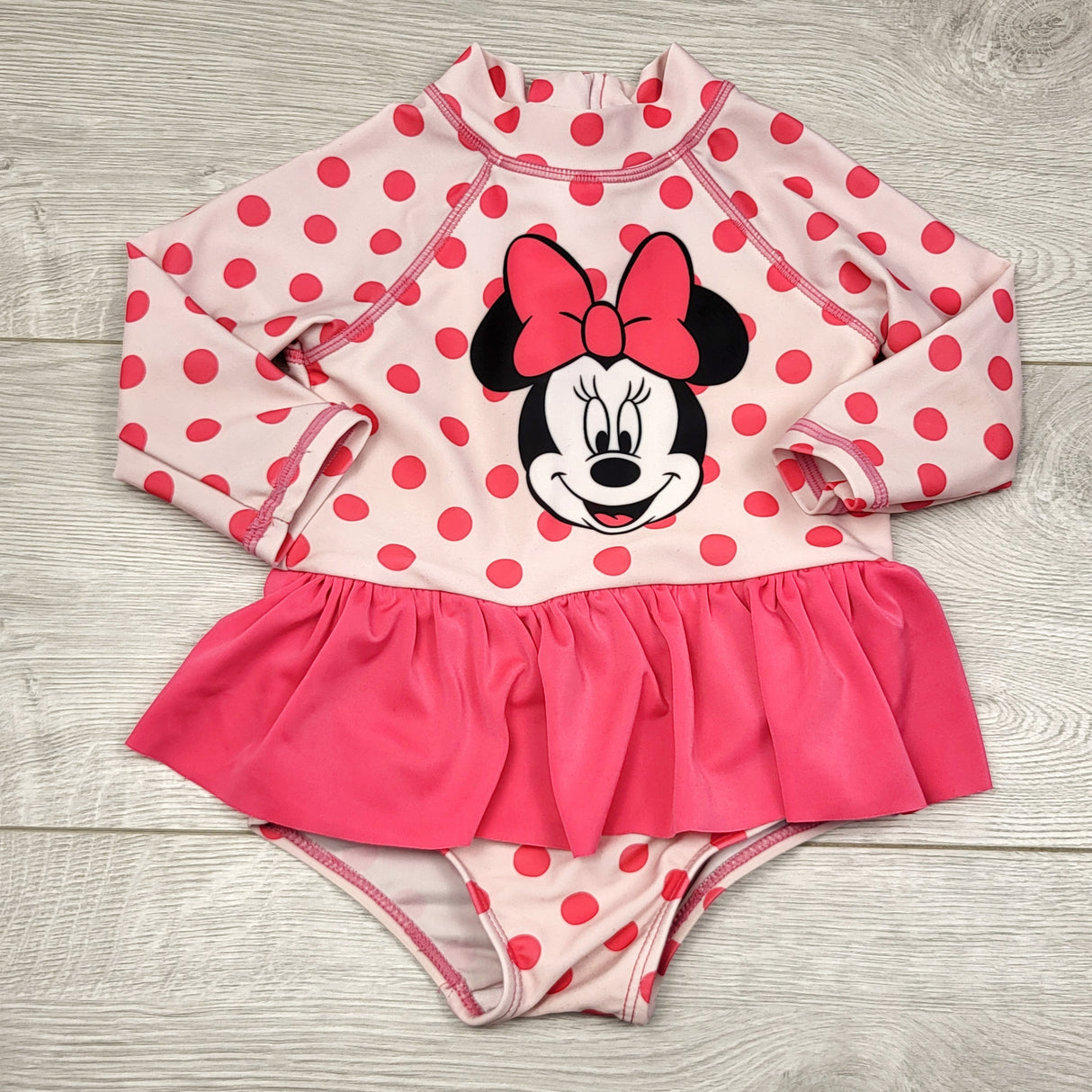 MRSH3 - Disney pink polka dot Minnie Mouse one piece swimsuit. Size 6-12 months