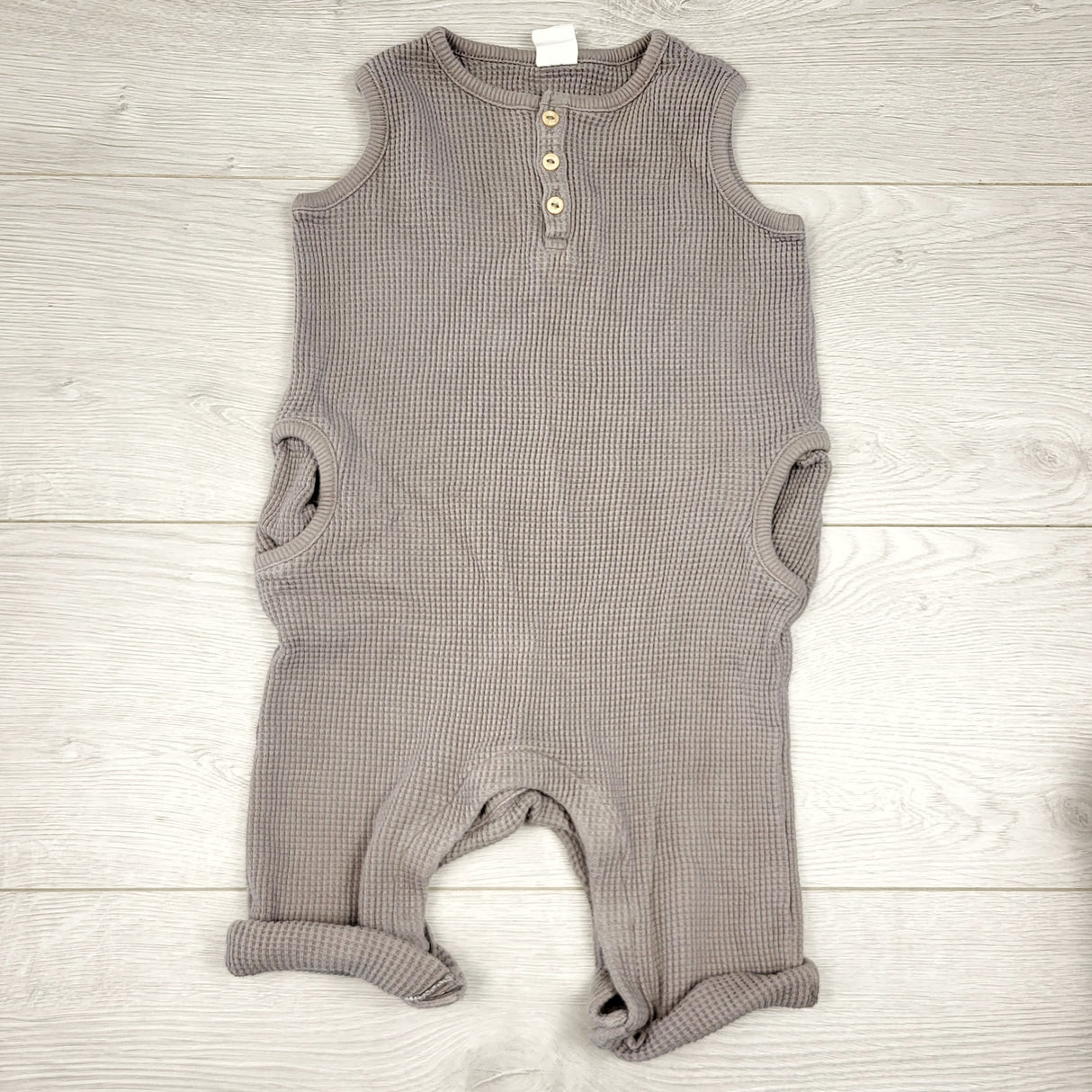 MIRE1 - H and M grey waffle knit romper. Size 12-18 months