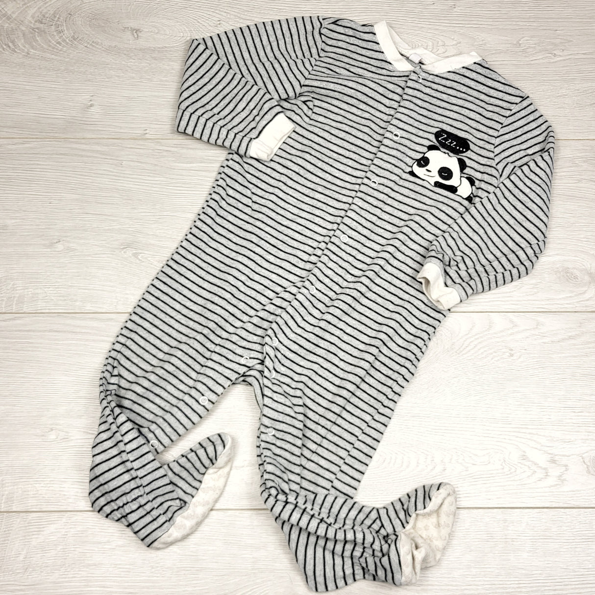 MIRE1  - Pekkle grey striped cotton sleeper. Size 24 months