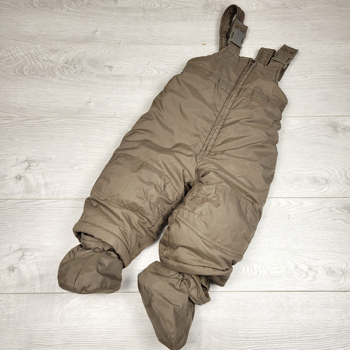 JFLM1 - Alpine Tek brown snow pants with snap on booties. Size 20lb