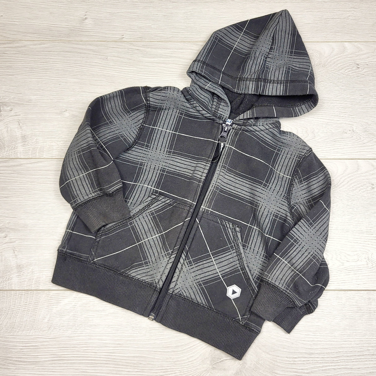 KWTT2 - Kermodei grey plaid zippered hoodie. Size 12-18 months