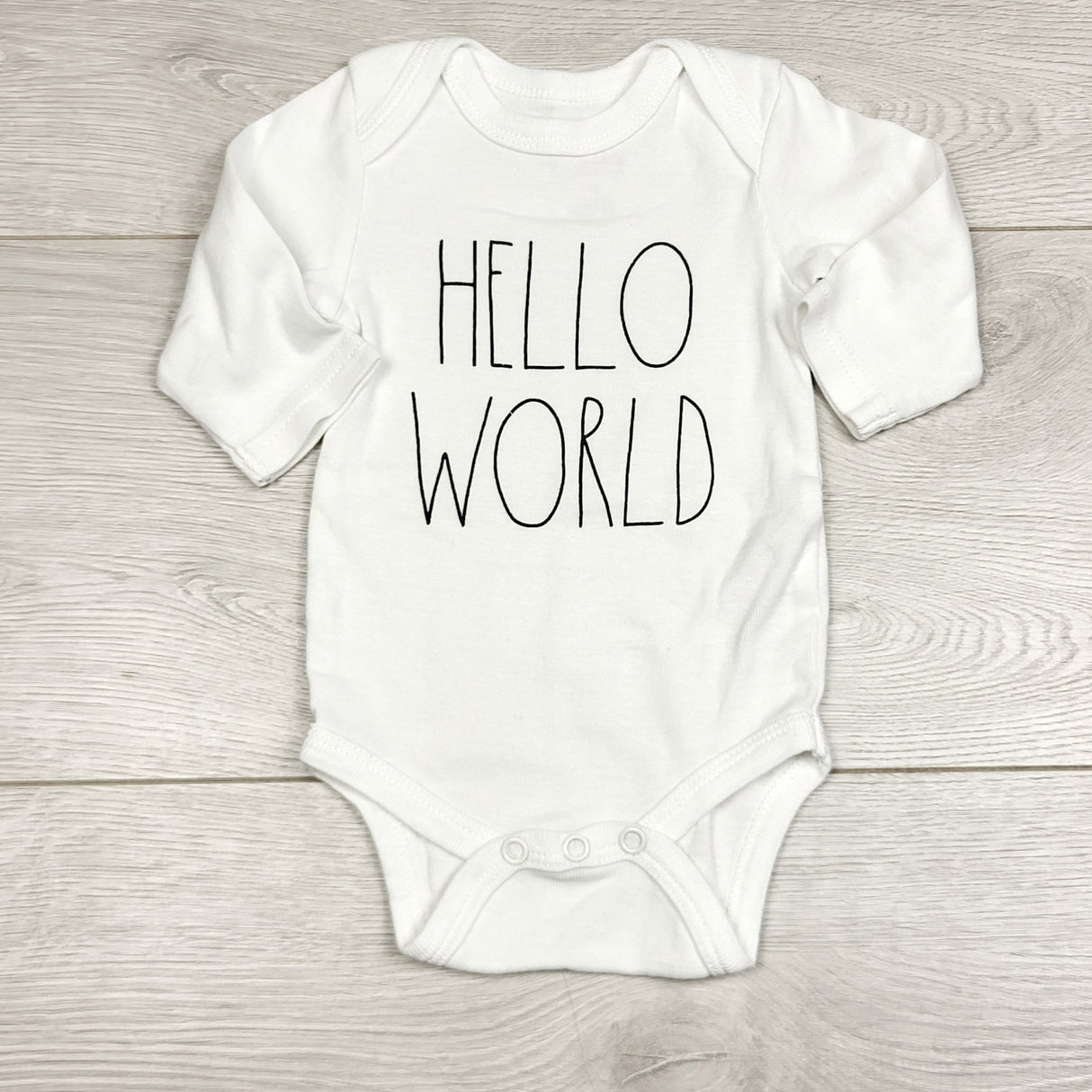 KWTT2 - Rae Dunn white "Hello World" bodysuit. Size 0-3 months