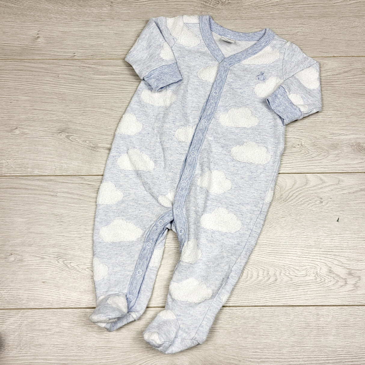 KWTT2 - Gap blue knit sleeper with chenille clouds. Size 0-3 months