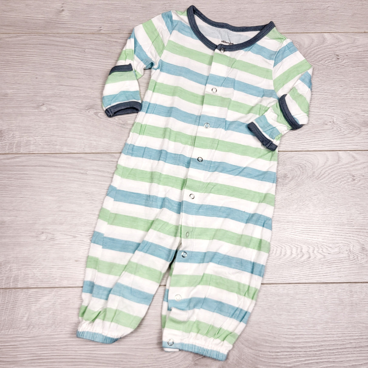 KWTT2 - Silkberry Baby striped bamboo romper. Size 0-3 months