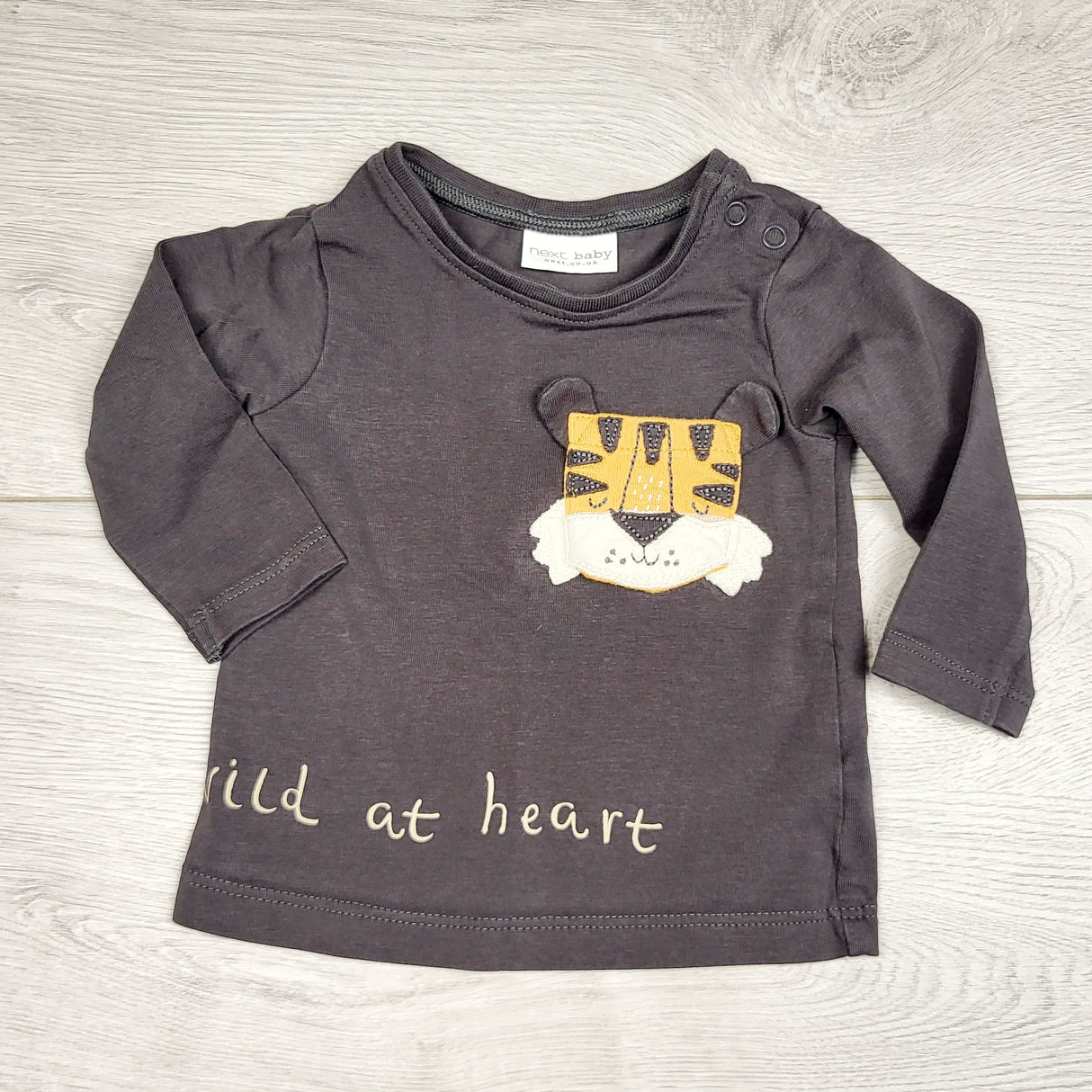 KWTT2 - Next charcoal long sleeved top with tiger. Newborn size