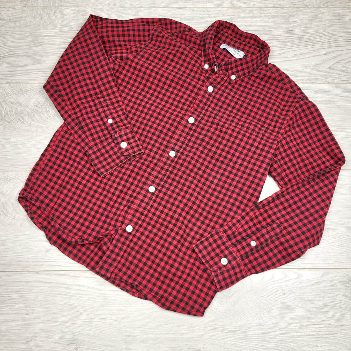 MHL2 - Old Navy red and navy plaid button down shirt. Size 10/12