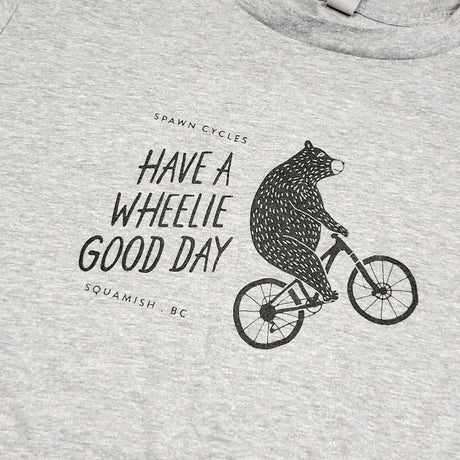 SHYS2 - Grey "Have a Wheelie Good Day" t-shirt. Size 10/12