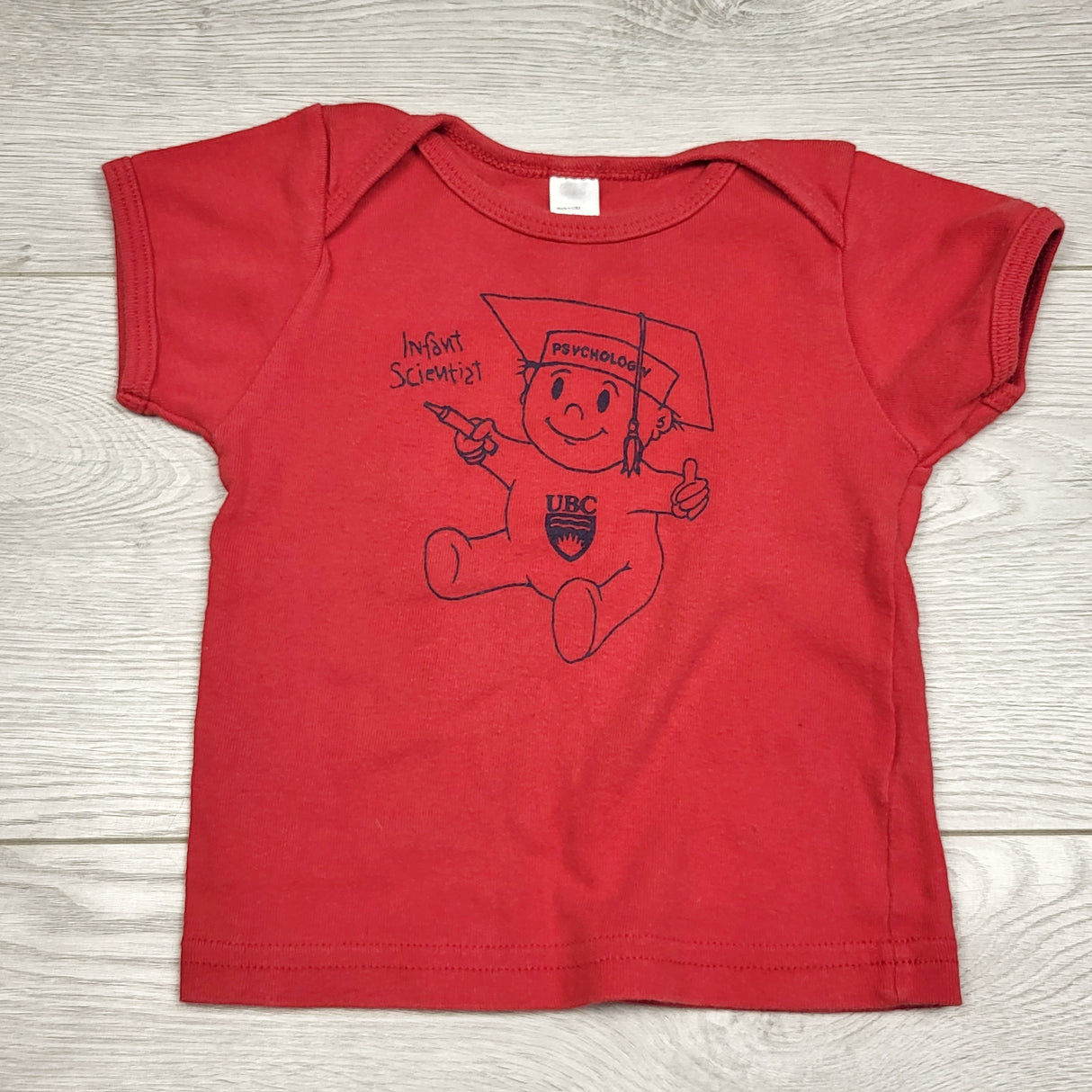 KWTT22 - Red UBC "Infant Scientist" t-shirt. Size 6-12 months