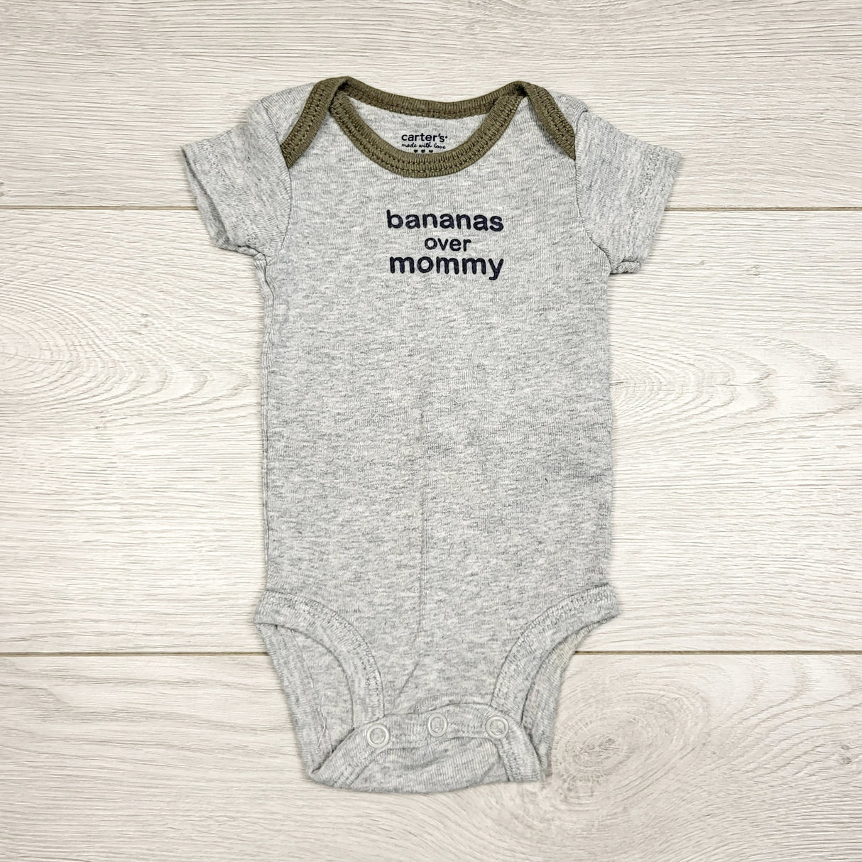 KWTT22 - Carters grey "Bananas Over Mommy" bodysuit. Newborn size