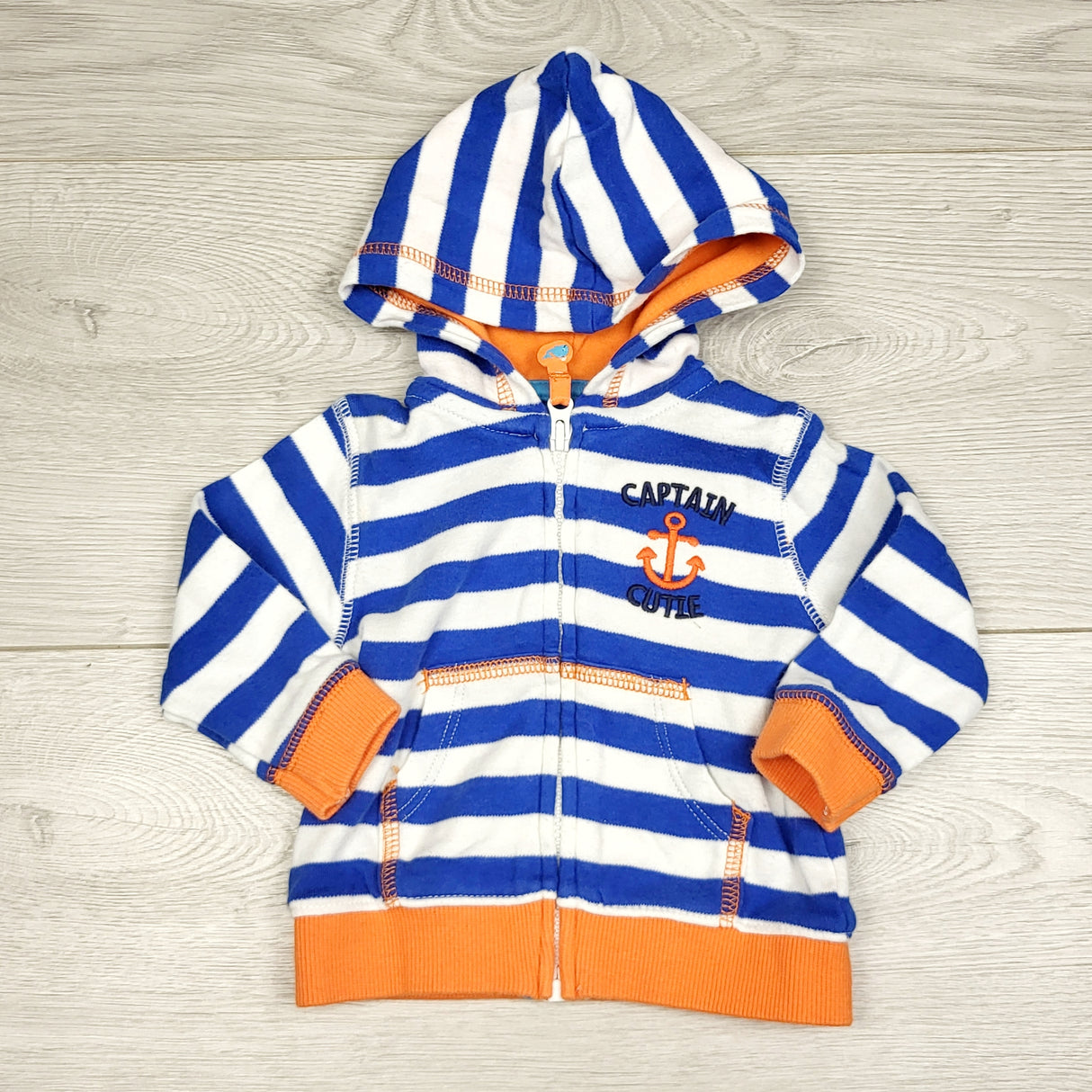 KWTT22 - Child of Mine blue striped zippered cotton hoodie. Newborn size