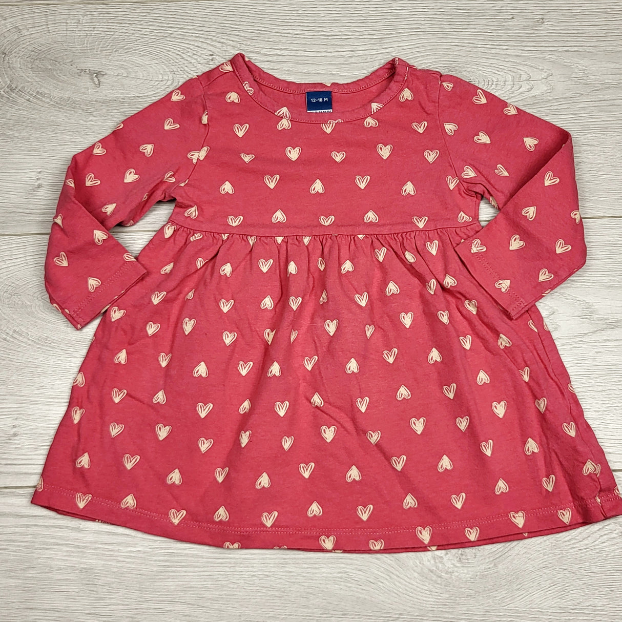 MBLK1 - Old Navy pink cotton dress with hearts. Size 12-18 months