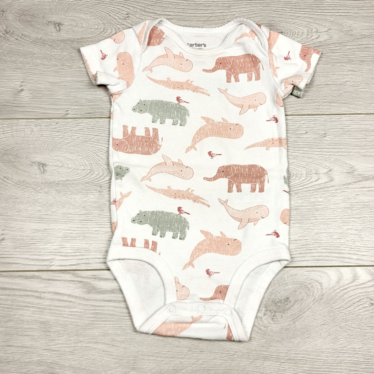 MBLK1 - Child of Mine white bodysuit with animals. Size 12 months