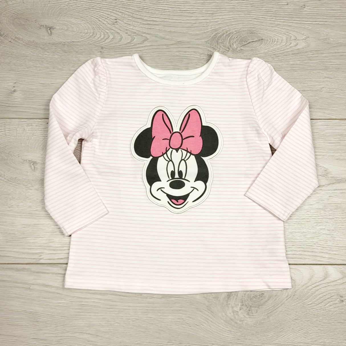 MBLK1 - Disney pink striped long sleeved Minnie Mouse top. Size 9 months