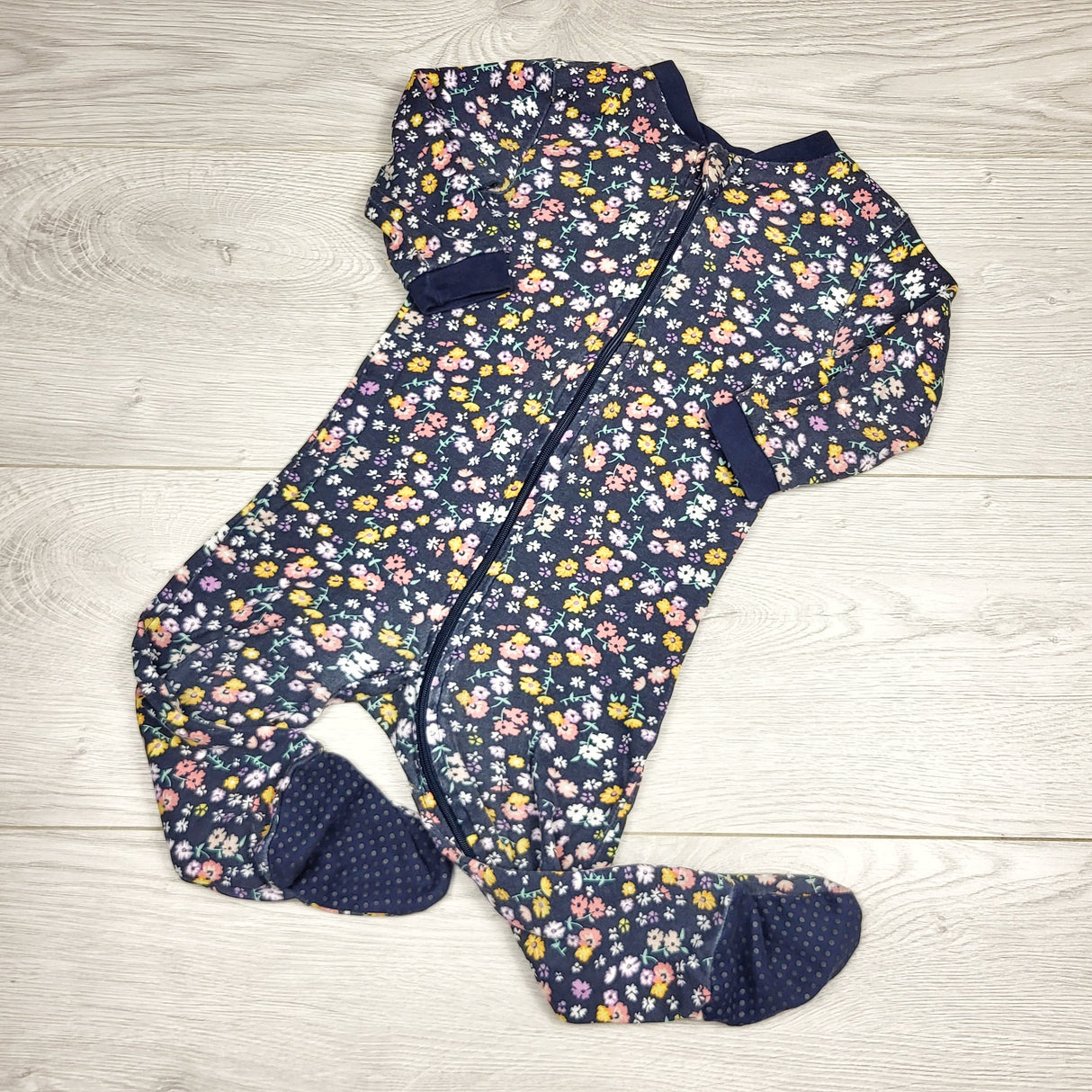 MBLK1 - George navy floral zippered cotton sleeper. Size 6-12 months