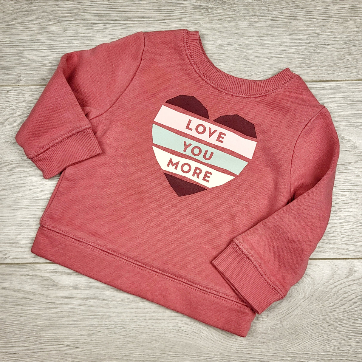 MBLK1 - Jumping Beans pink fleecy lined "Love You More" sweatshirt. Size 3 months