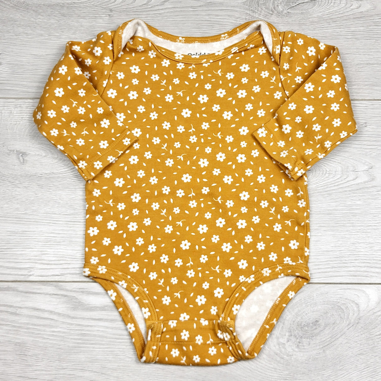 MBLK1 - Pekkle golden yellow floral print bodysuit. Size 6 months