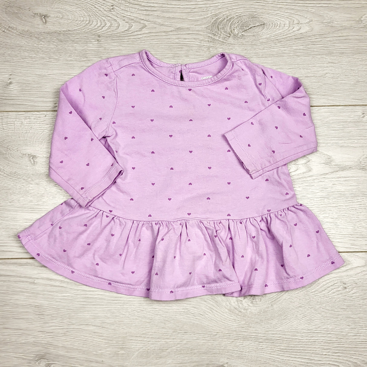 MBLK1 - George purple top with hearts. Size 6-12 months