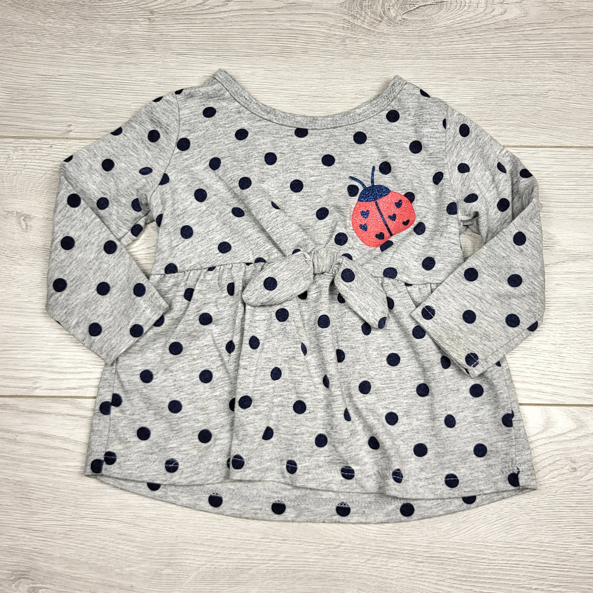 MBLK11 - Carters grey polka top with ladybug. Size 12 months