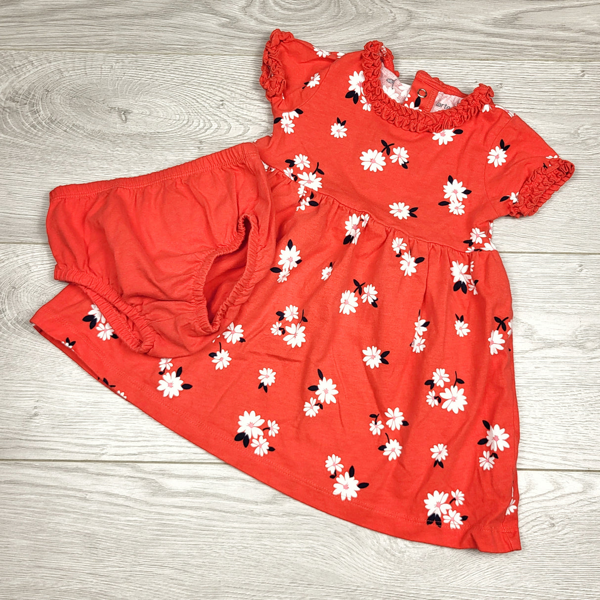 MBLK11 - Carters red floral print cotton dress with flowers. Size 12 months