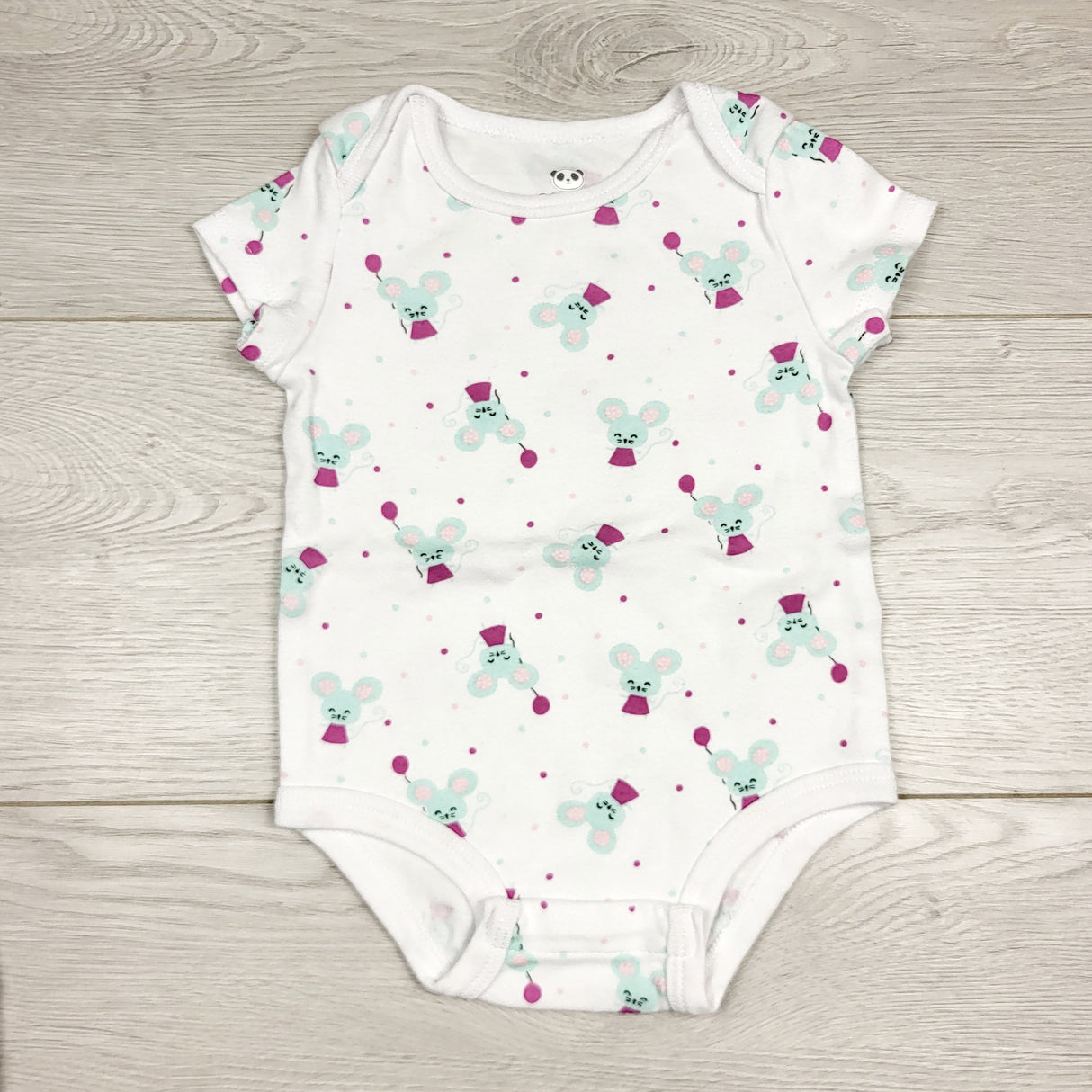 MBLK11 - Rococo white bodysuit with mice. Size 9 months