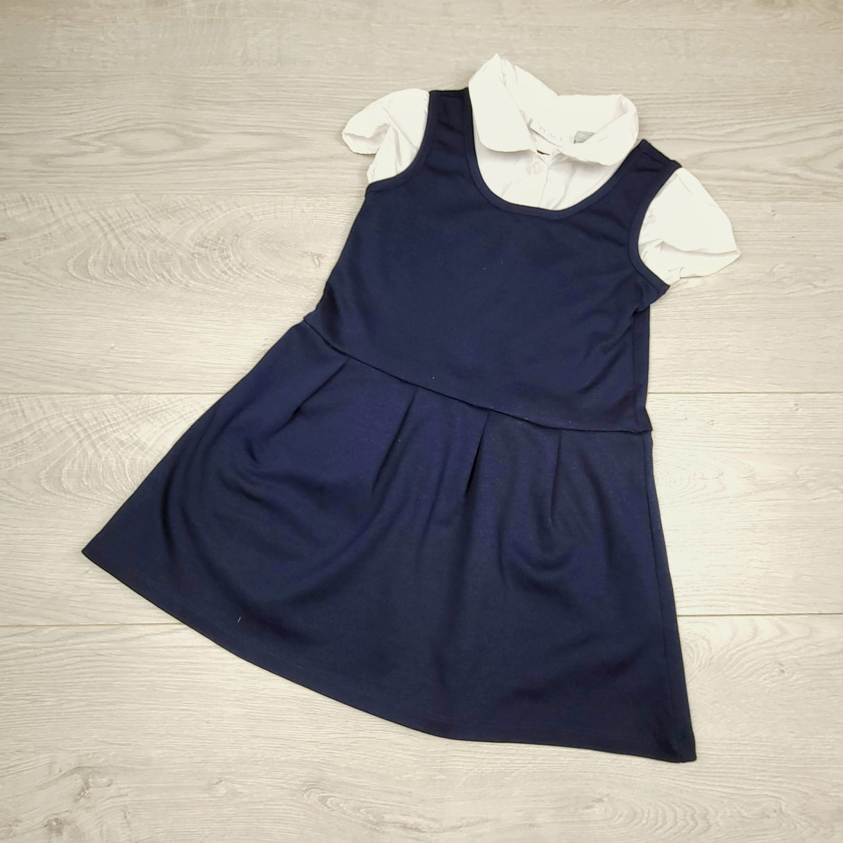 AKUR11 - Children's Place navy uniform style dress with attached shirt. Size 4T