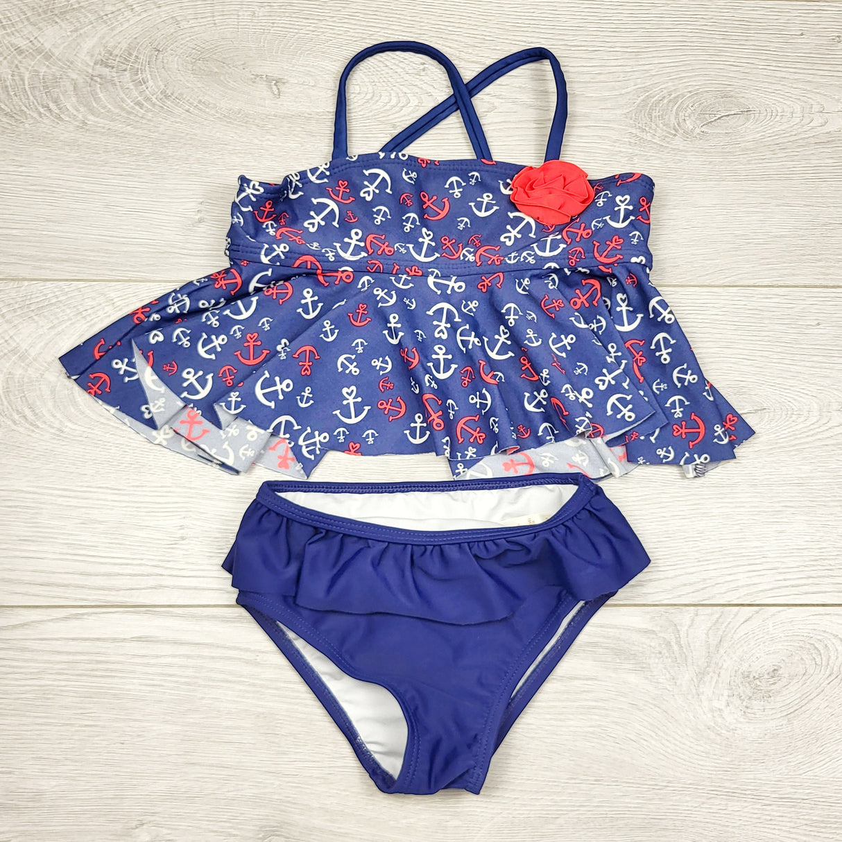 AKUR11 - George navy 2pc swimsuit with anchors. Size 4T