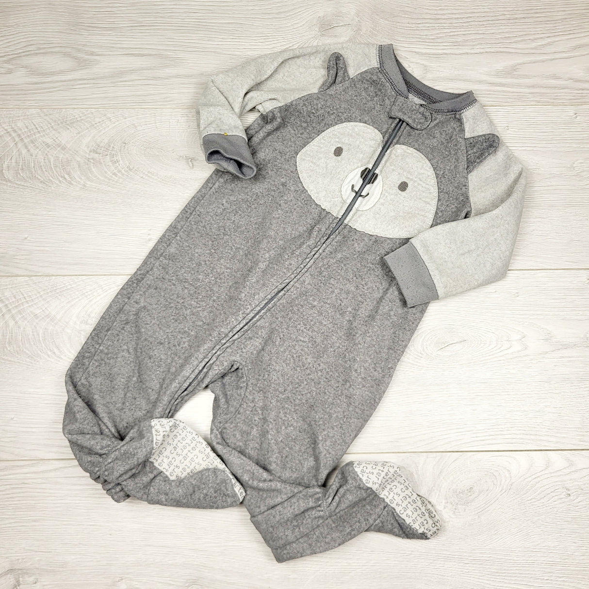 MIRE3 - Carters grey zippered fleece sleeper with bear. Size 18 months