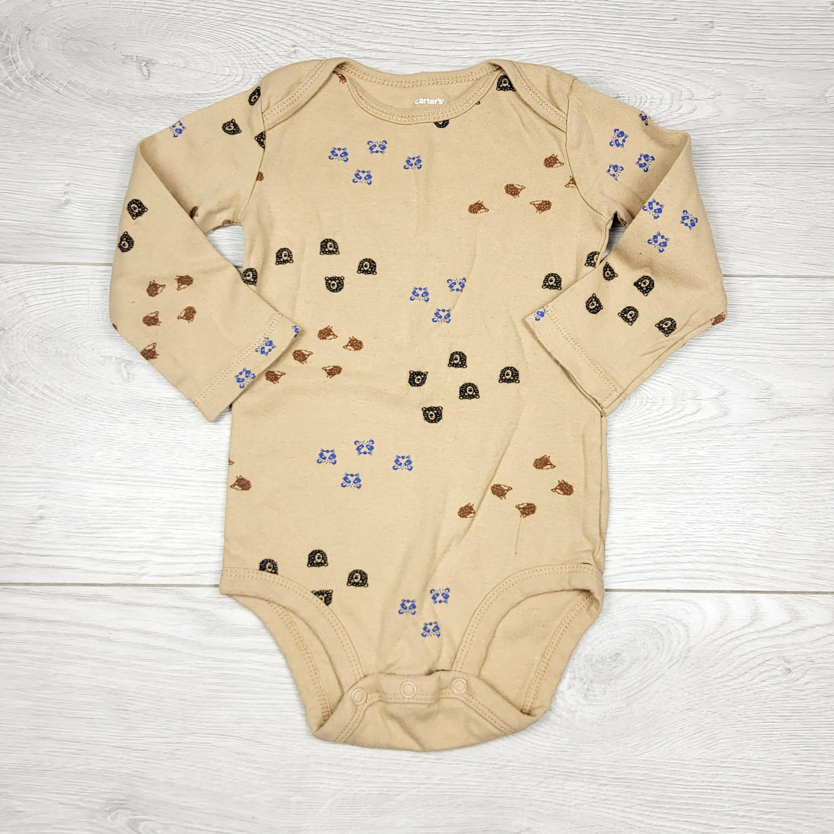 MIRE3 - Carters tan bodysuit with woodland animals. Size 18 months