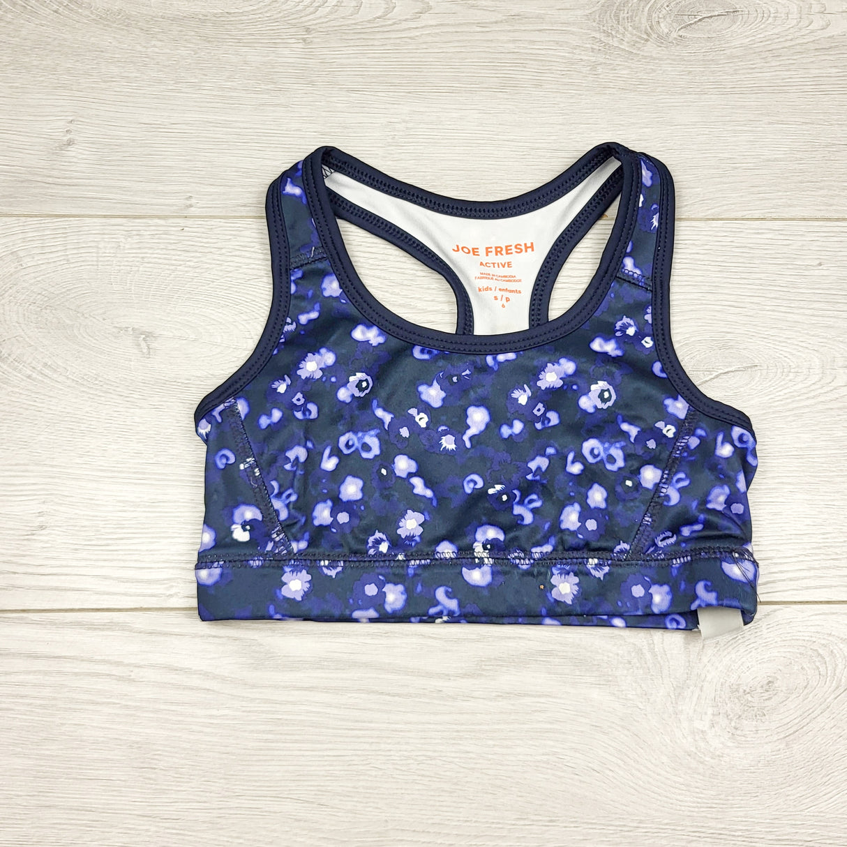 SPLT11 - Joe navy floral print sports bra. Size 6