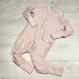 JFLM2 - Teddy Little Apparel pink snap button romper. Size 9-12 months