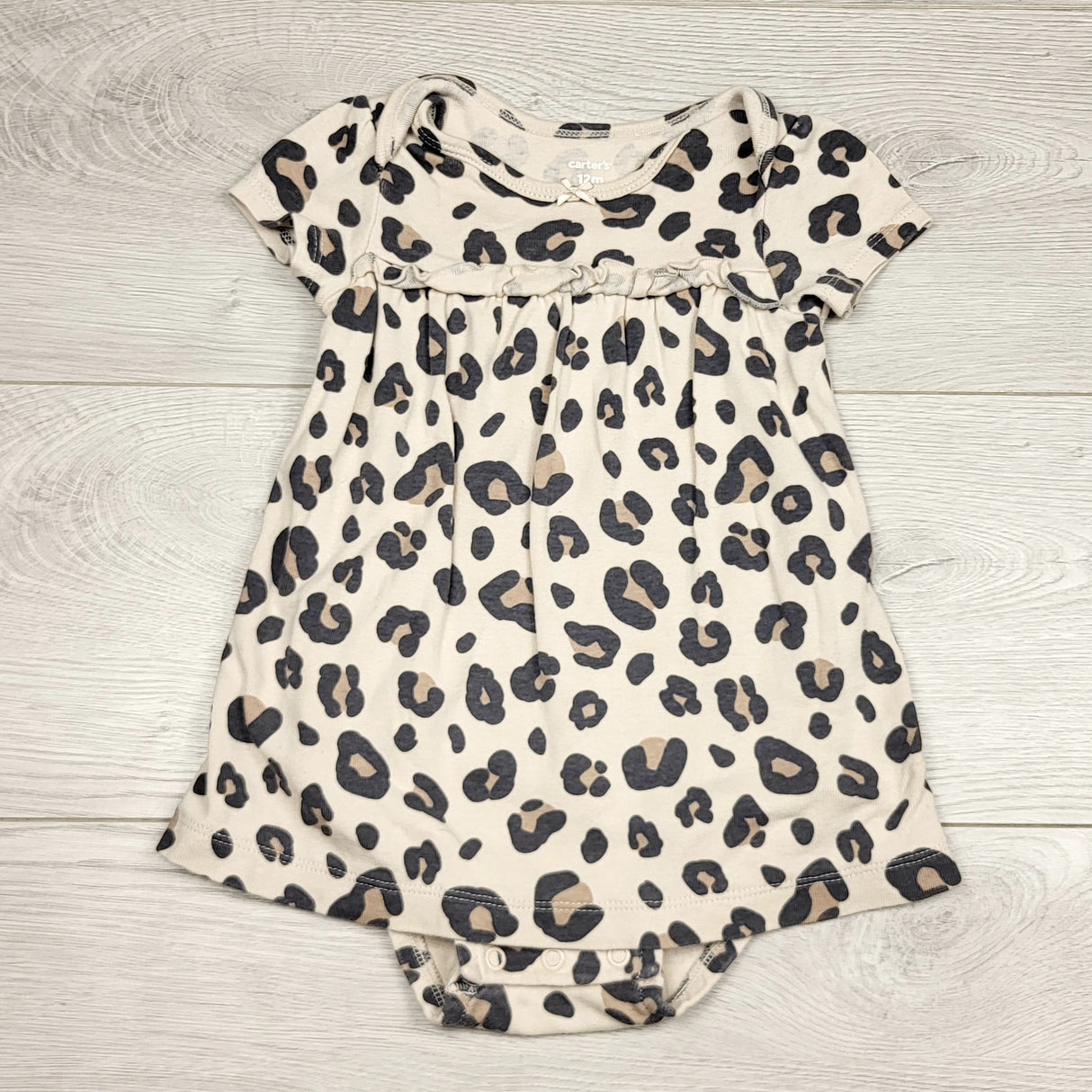 JFLM2 - Carters leopard print dress with attached bodysuit. Size 12 months