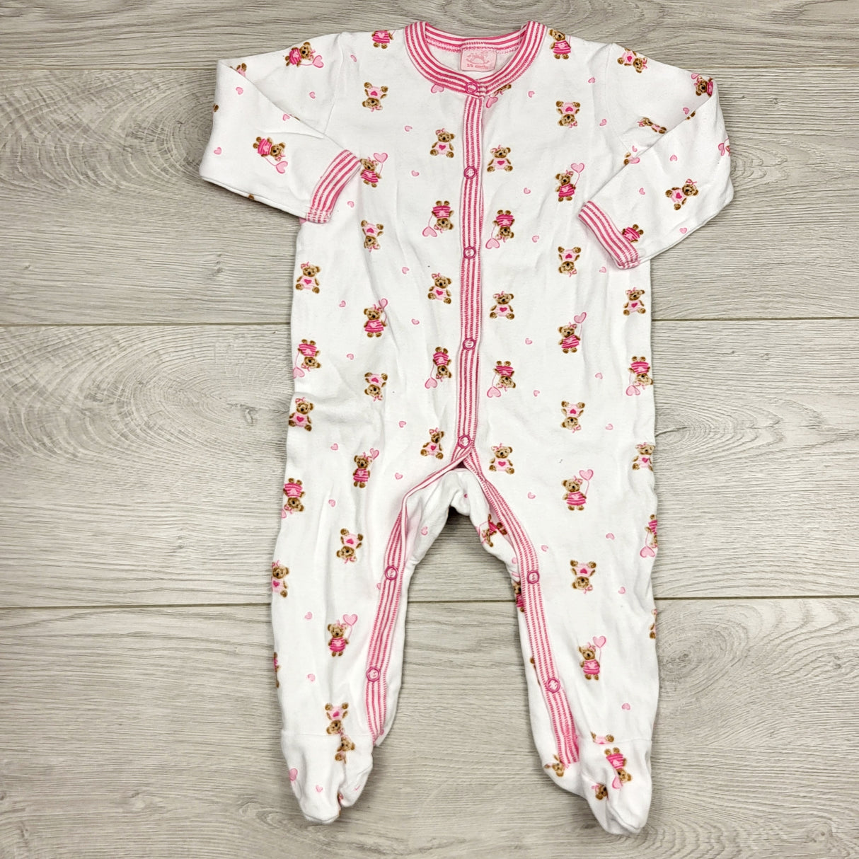 JFLM2 - Rock-a-Bye Baby white cotton sleeper with bears. Size 3-6 months