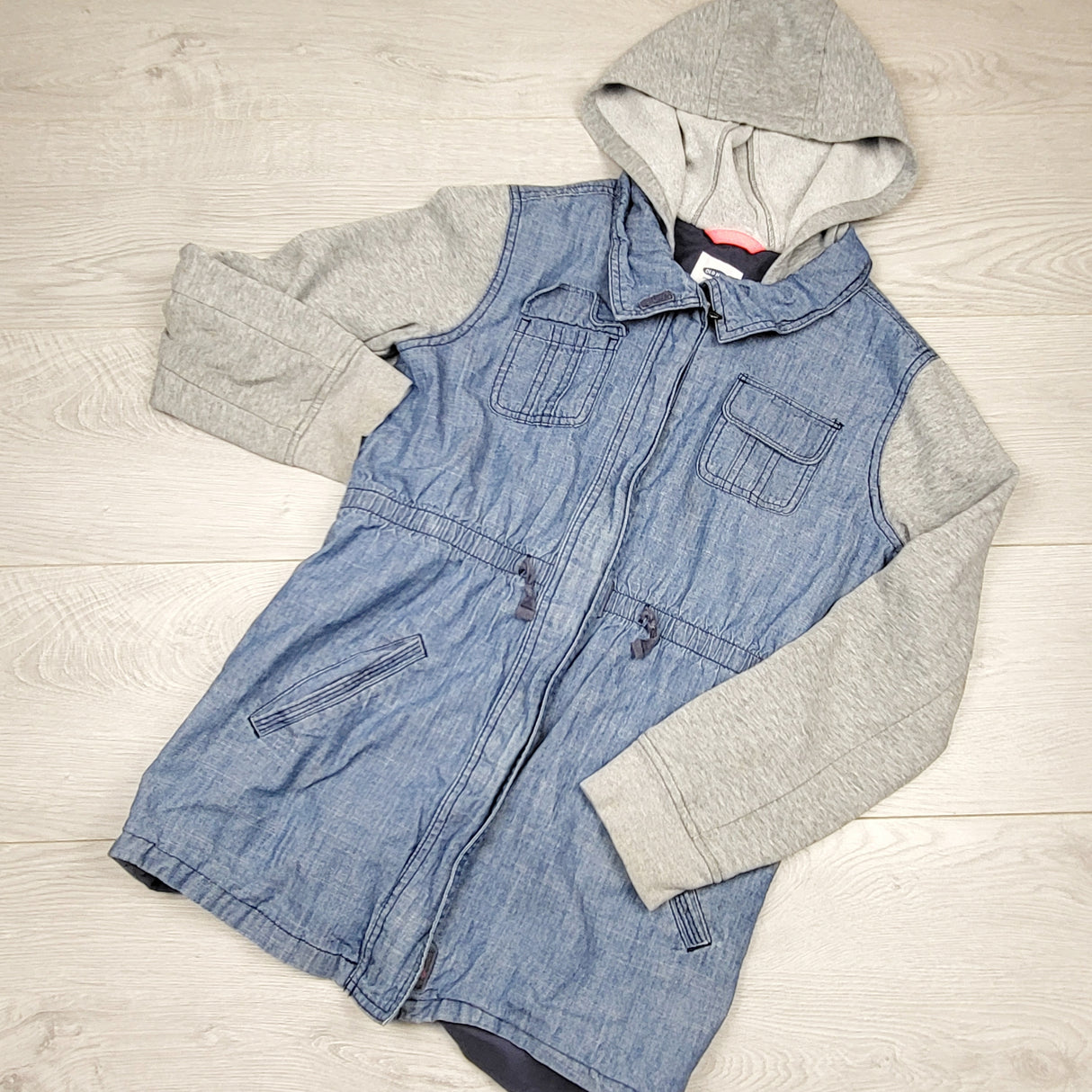 SPLT2 - Old Navy hooded denim look chambray jacket. Size 10/12