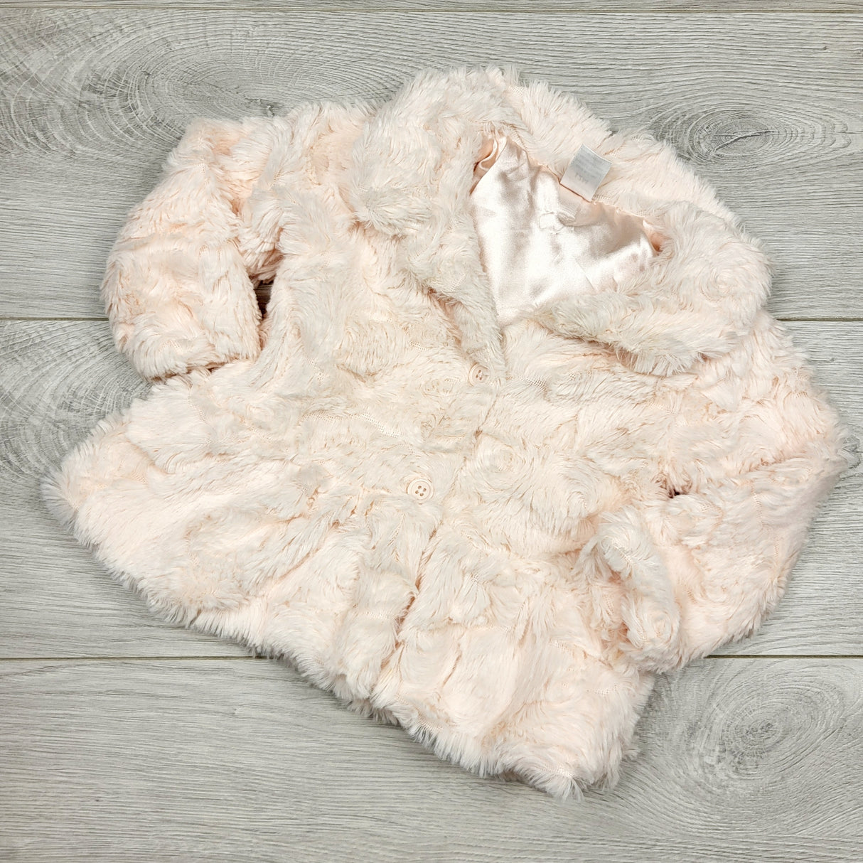 MBLK22 - Baby Essentials pale pink faux fur minky coat. Size 12 months