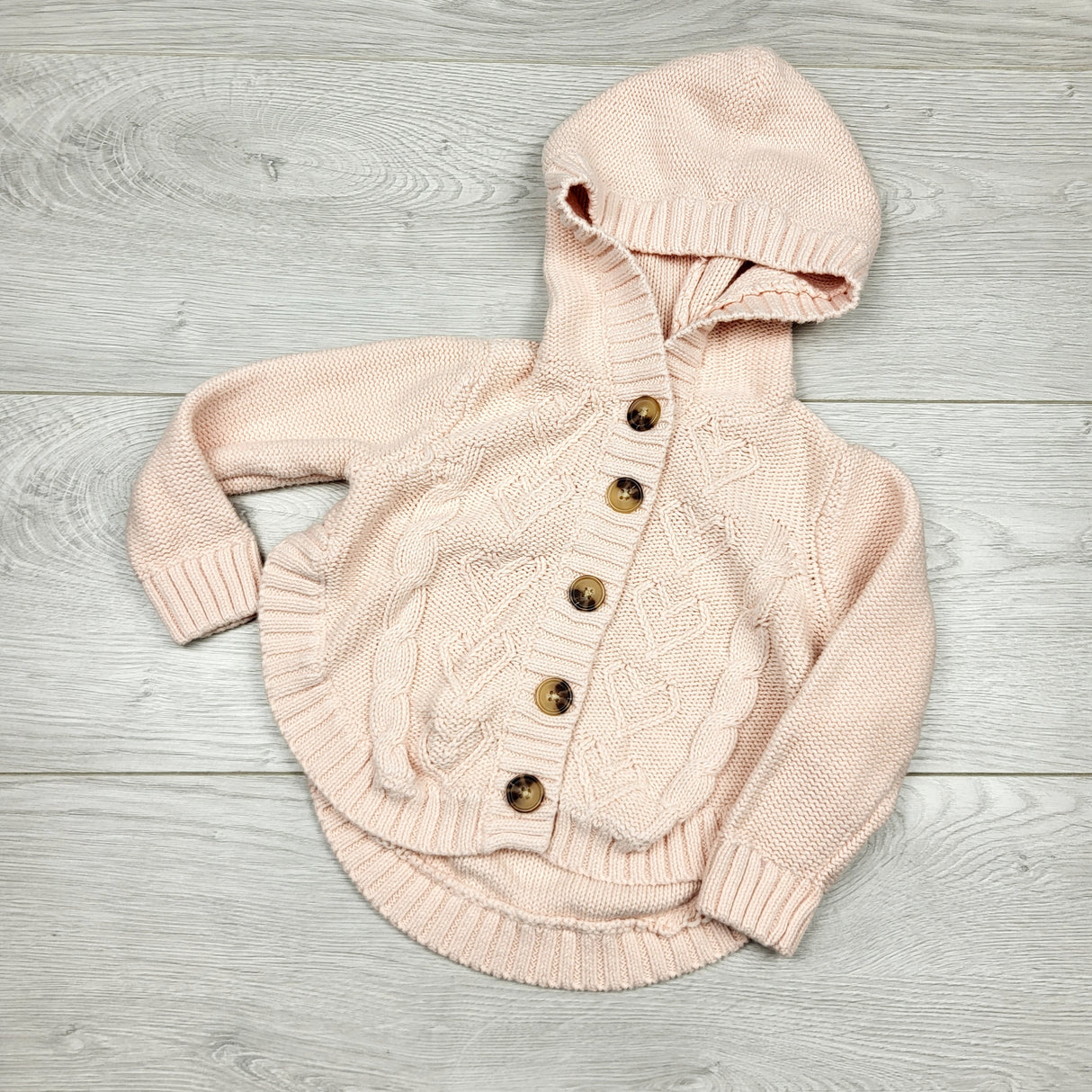 MBLK22 - Joe pink hooded poncho sweater. Size 6-12 months