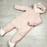 MBLK22 - Gap pink polka dot minky lined bunting suit. Size 6-12 months