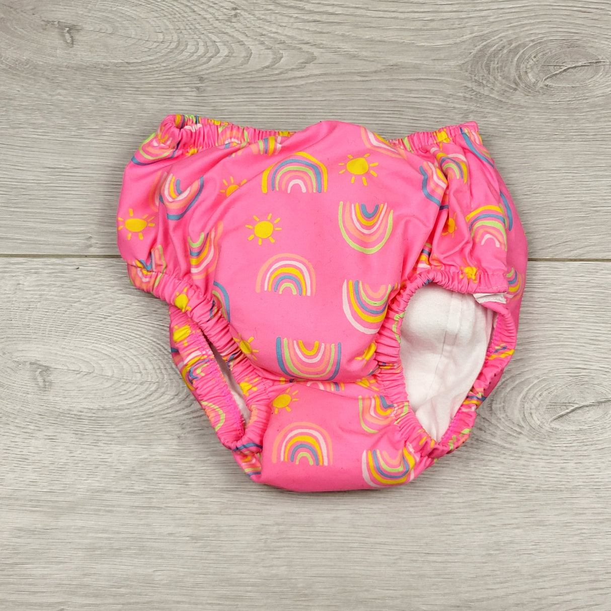 MBLK22 - George neon pink swim diaper with rainbows. Size 18-24 months