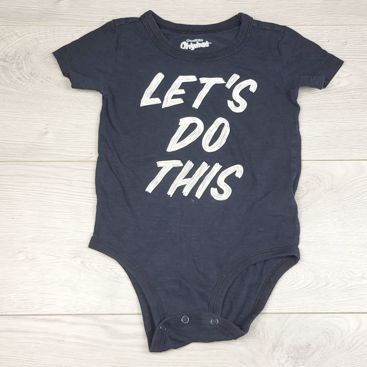 AWAT1 - Oshkosh black "Let's Do This" bodysuit. Size 24 months