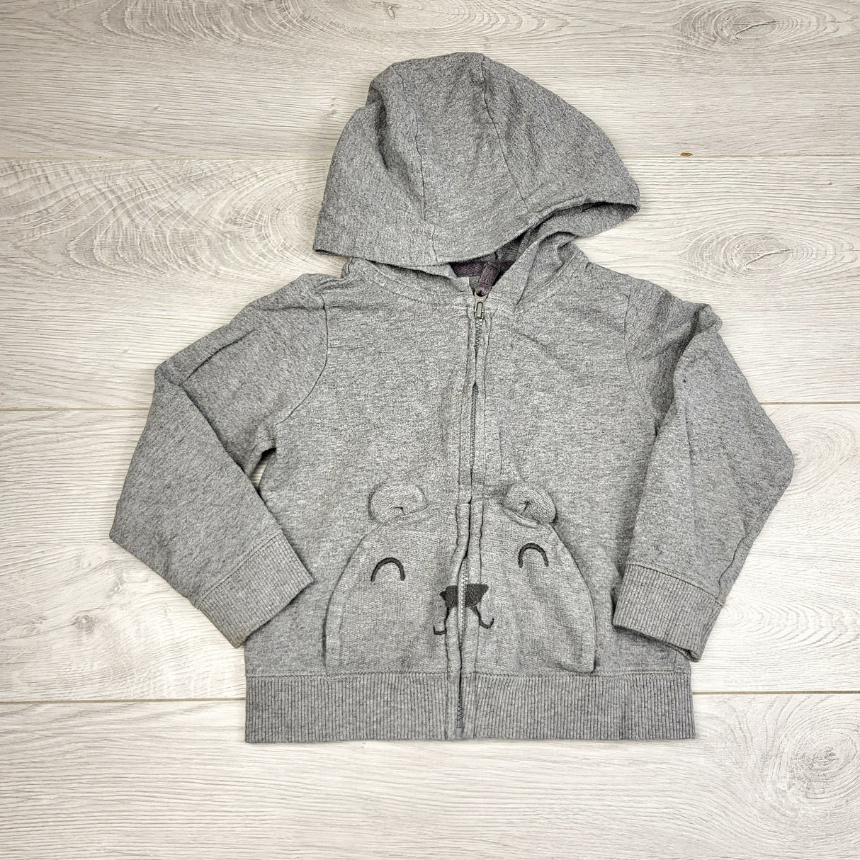 AWAT1 - Carters grey cotton zip up hoodie with bear. Size 24 months