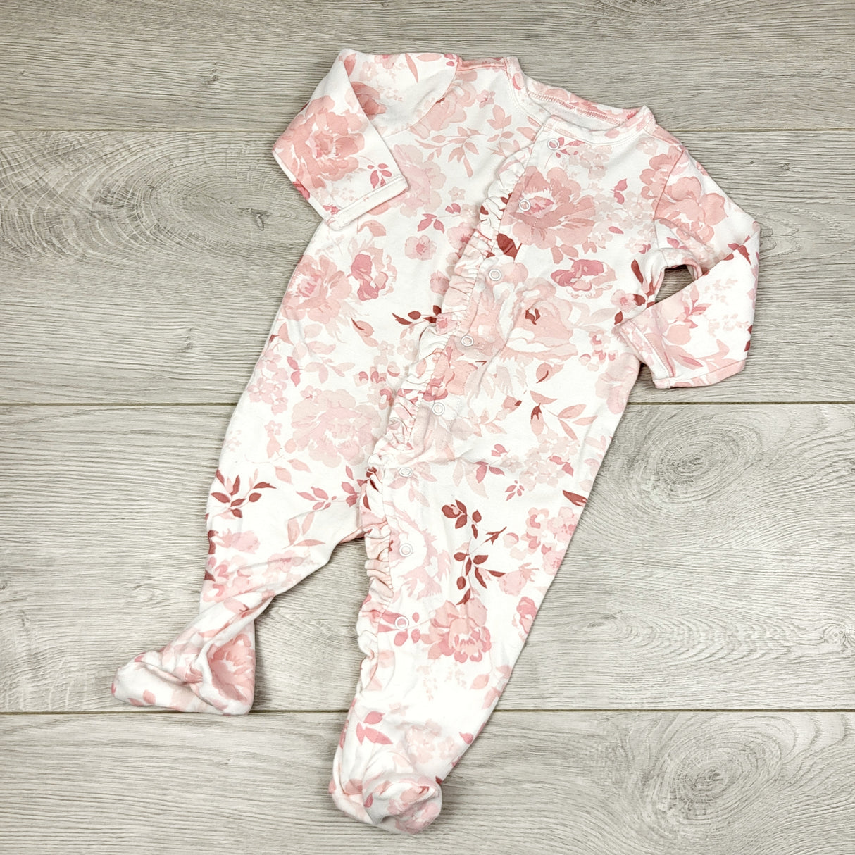 KWTT23 - Bundles white and pink floral print cotton sleeper. Size 0-3 months