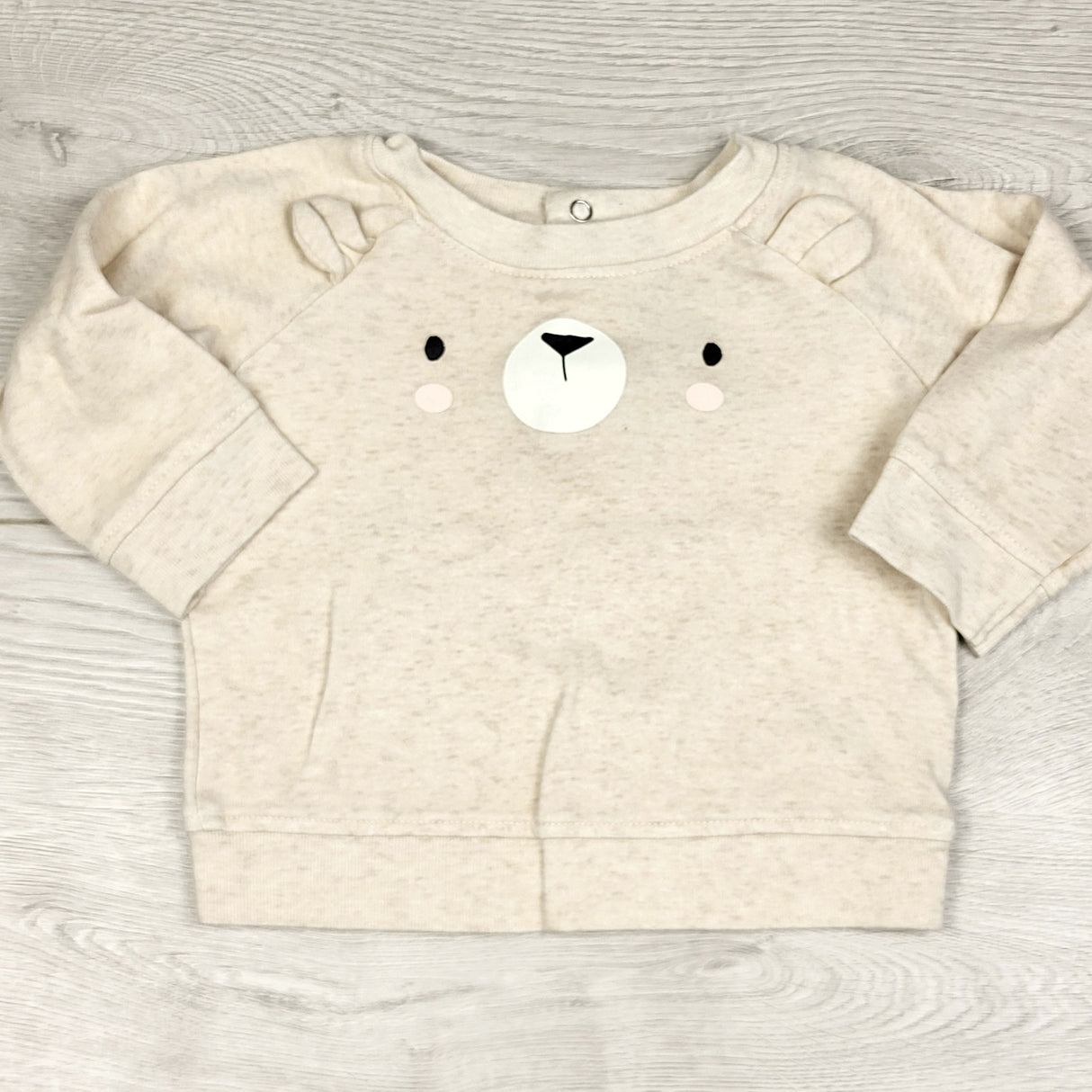 KWTT23 - Bundles beige cotton long sleeved top with bear. Size 3-6 months