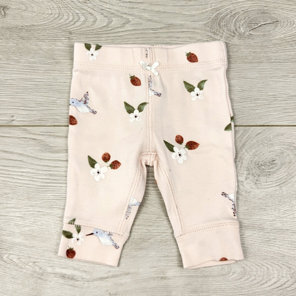 KWTT23 - Carters pink leggings with birds and strawberries. Newborn size