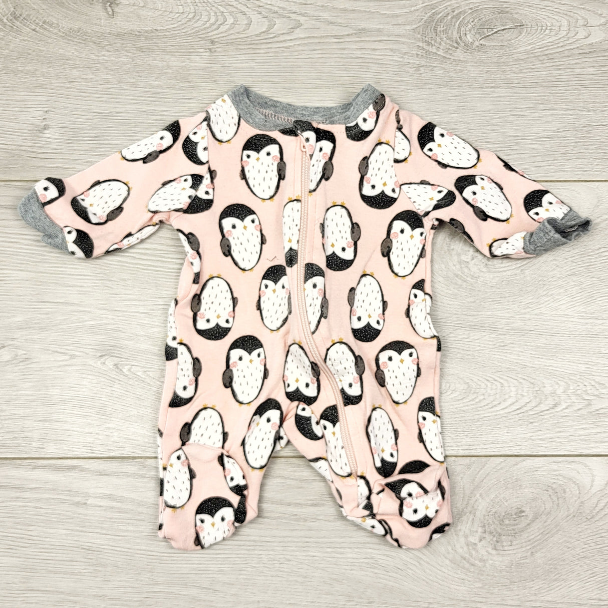 KWTT23 - Koala Kids pink zippered cotton sleeper with penguins. PREEMIE size