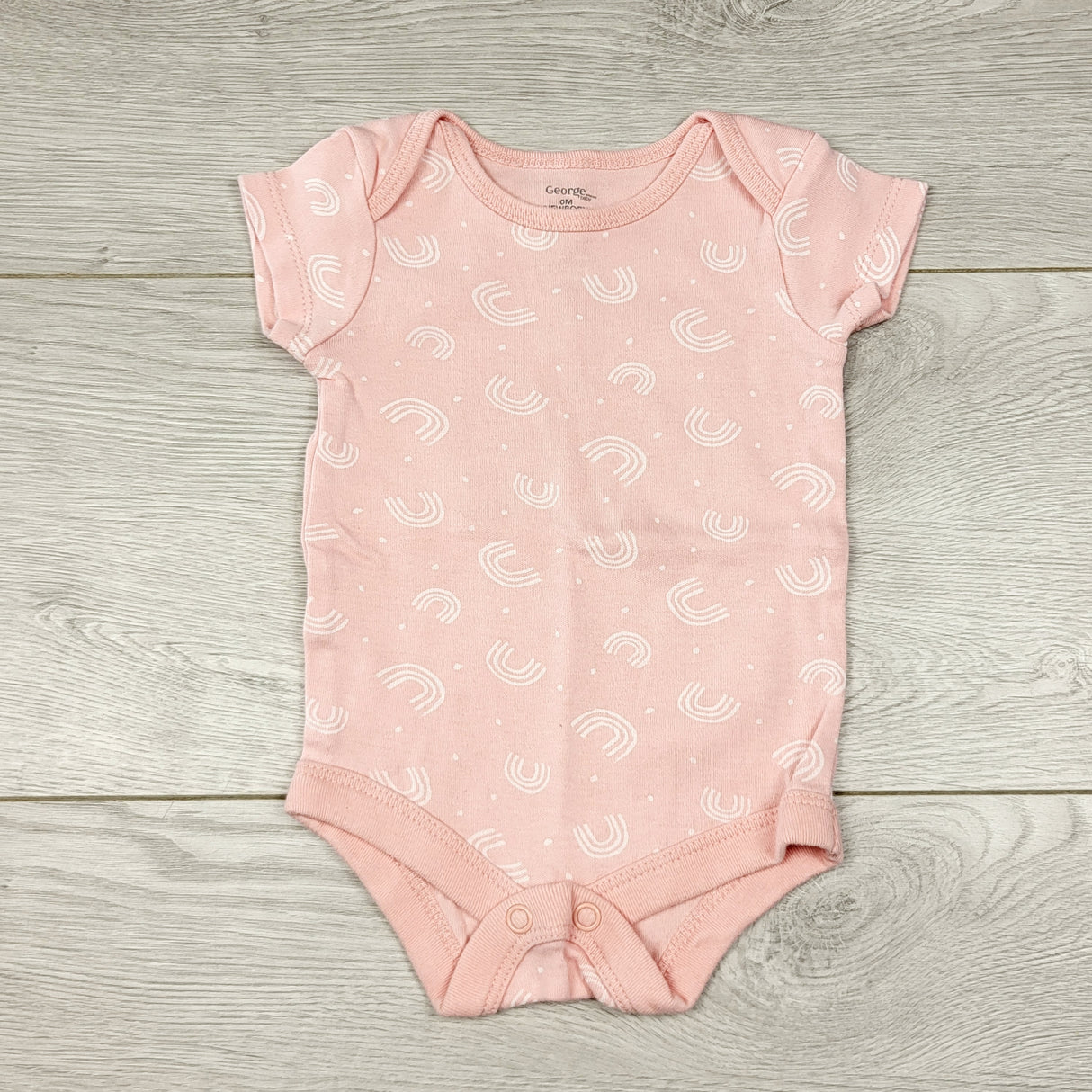 KWTT24 - George pink bodysuit with rainbows. Newborn size