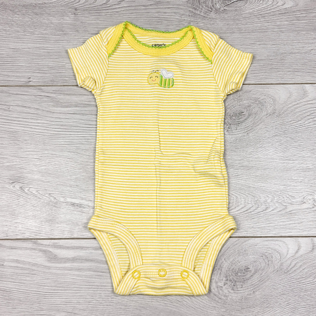 KWTT24 - Carters yellow striped bodysuit with bumblebee. Newborn size