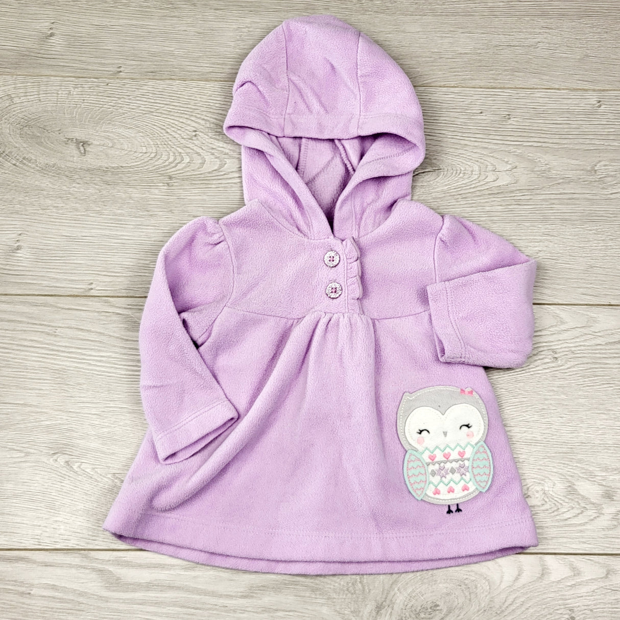 KWTT24 - Child of Mine purple fleece pullover hoodie with owl. Size 0-3 months