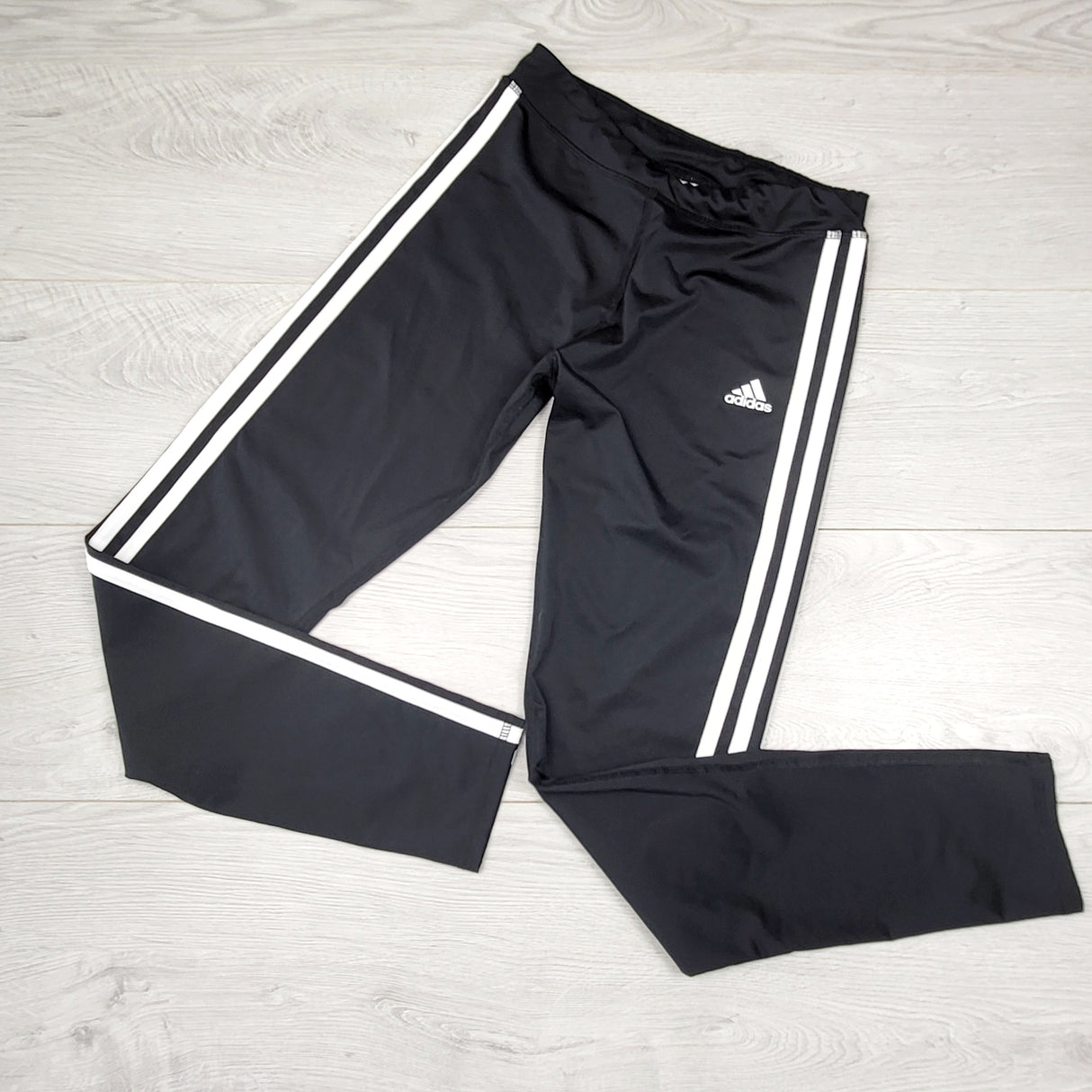 SPLT3 - Adidas black leggings with side stripe. Size 16