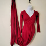 MBLK33 - Red stretchy maternity photo shoot dress. Size small