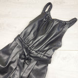 BNG2 - Zara black faux leather romper / jumpsuit with belt tie. Size 6